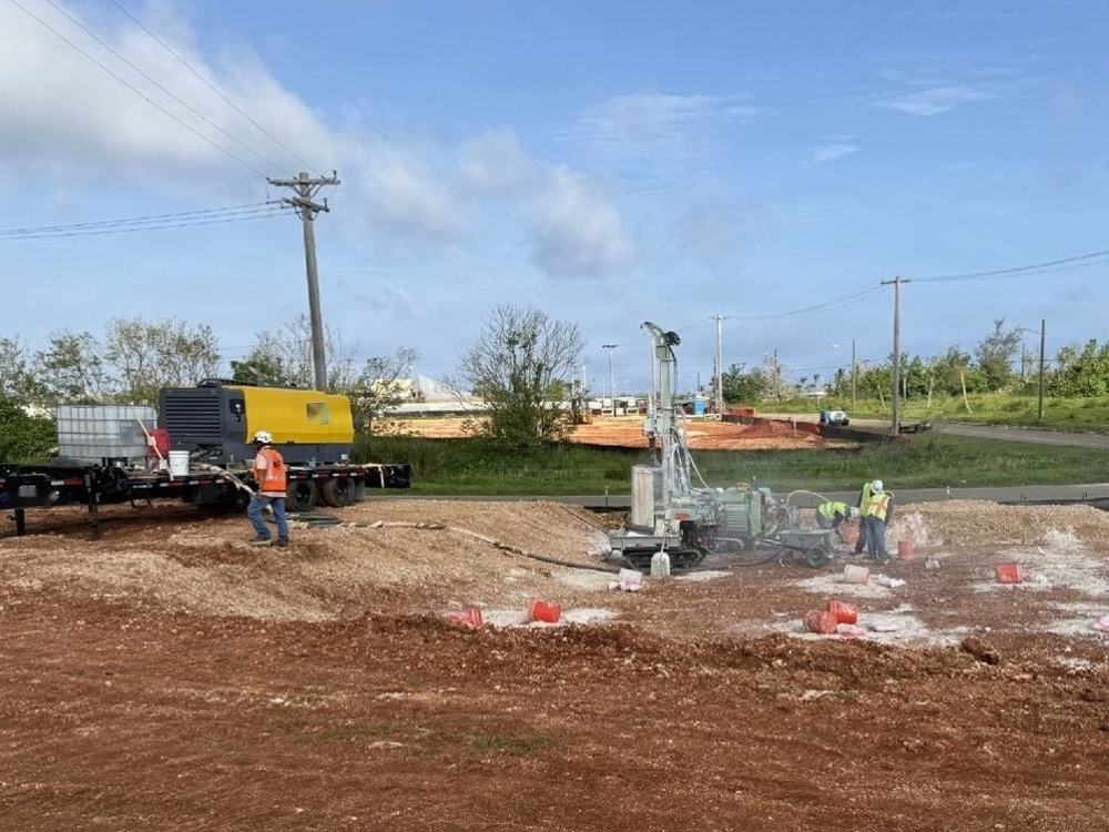 Drilling rig and grout plant on a site